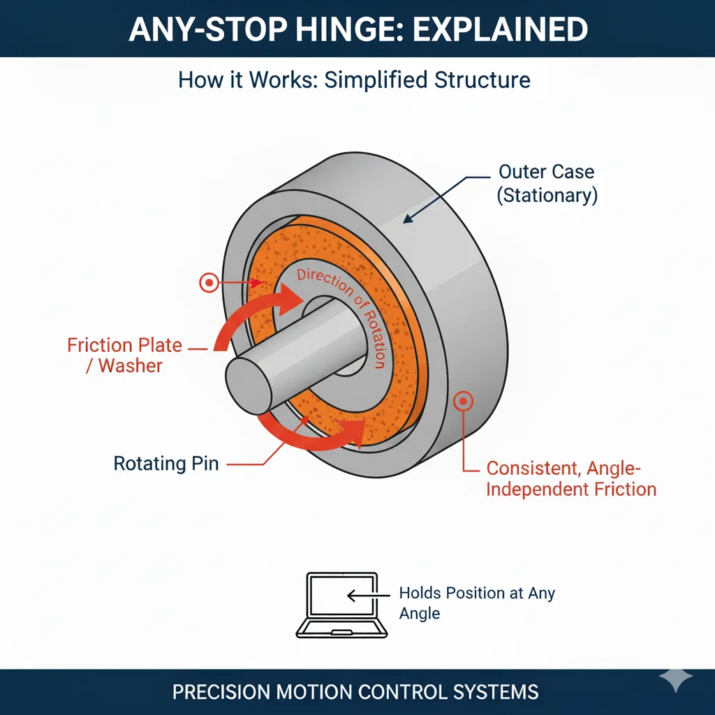 Full Guide to Friction Hinges: Mastering Position Control, Torque Selection, and Supplier Evaluation 2 How friction hinges work — internal structure showing shaft, spring, and friction plate
