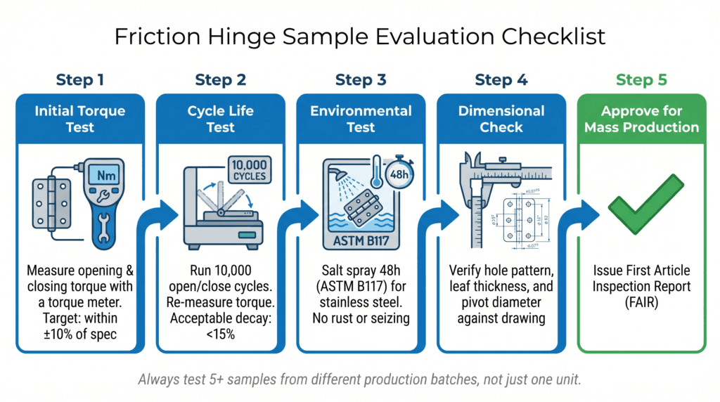 friction hinge sample testing checklist